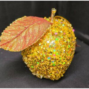 Santa's Workbench Beaded Glitzy Golden Apple 3.5" Christmas Ornament New w/ Tag